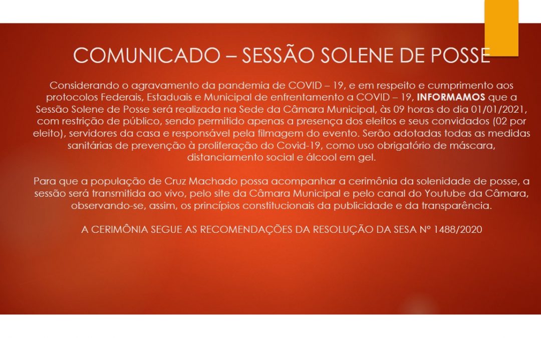 COMUNICADO IMPORTANTE CERIMÔNIA DE POSSE!