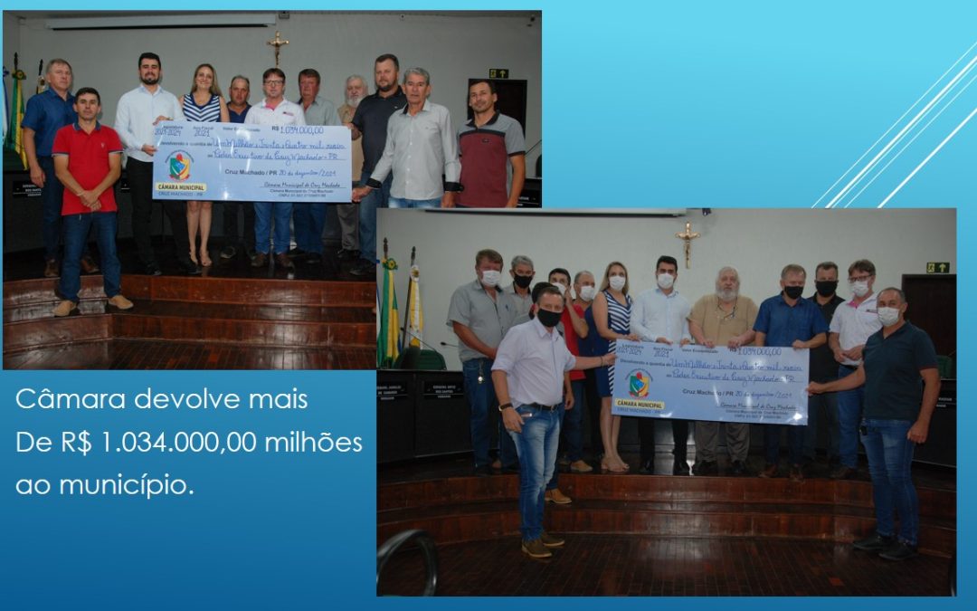 Câmara de Cruz Machado devolve mais de R$  R$ 1.034.000,00 milhões ao município. Verba será destinada à Saúde